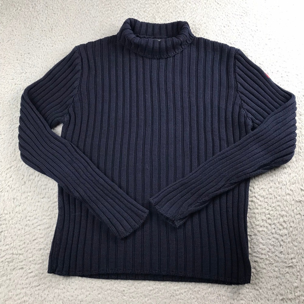 Vintage 90s Abercrombie & Fitch Turtleneck Sweater Womens M Navy Ribbed Knit